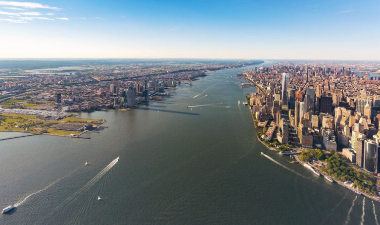 aerial view of lower manhattan new york city and the hudson river